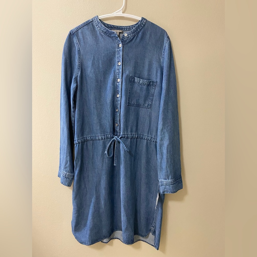 Boho denim dress size small long sleeve trad wife country western jean nwt